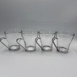 Bormioli Rocco Oslo Tempered Glass Coffee Cups Set of 4 Stainless Steel Handles